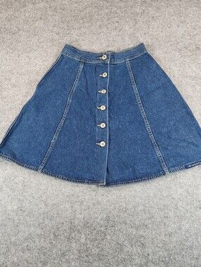 No Excuses Vintage Femme Fatale Button-Front Denim Skater Skirt Size Small 3 4